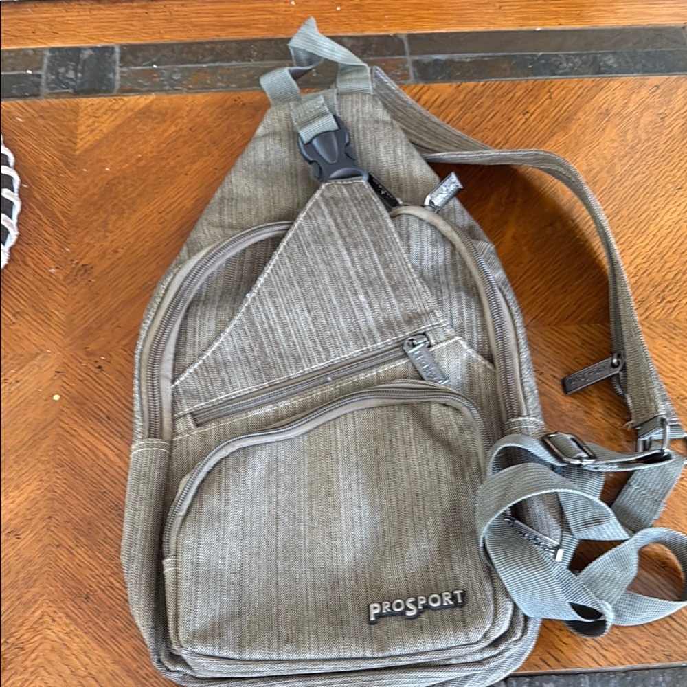 Gray Corduroy looking  Backpack with Adjustable Strap and Metal Accents